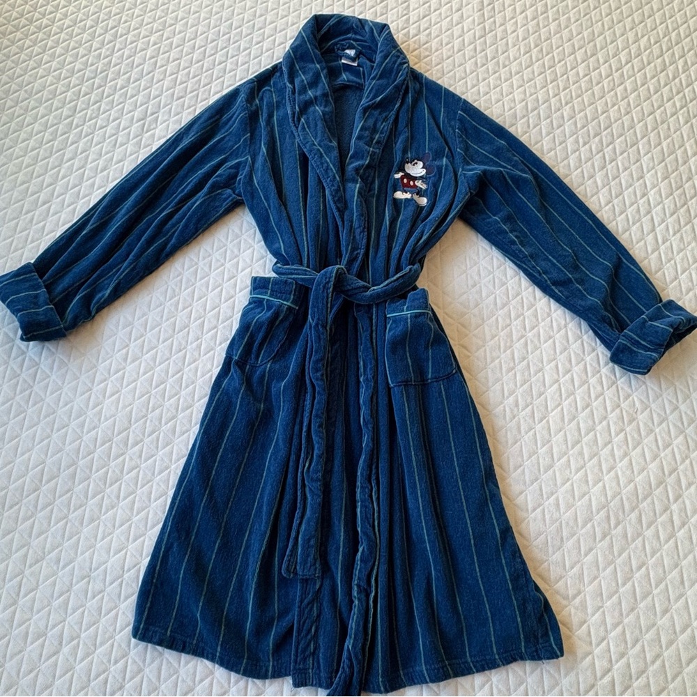 DISNEY Unisex Adult Classic Mickey Mouse Long Bath Robe Sz M Striped Terry Cloth